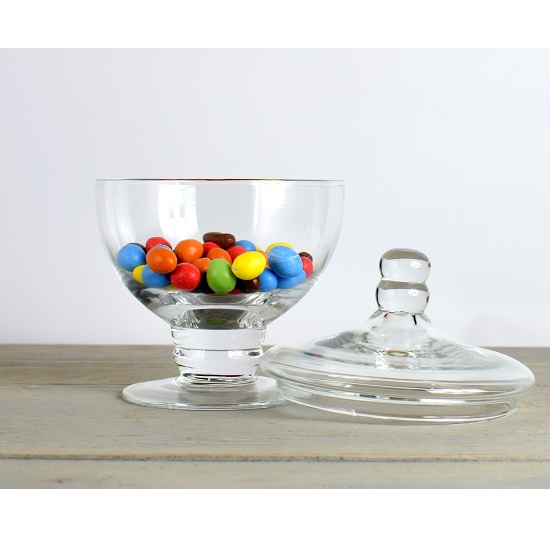 Footed Glass Jar Cookie Sweet Bonbon Storage Jar Bowl With Lid 35 cm